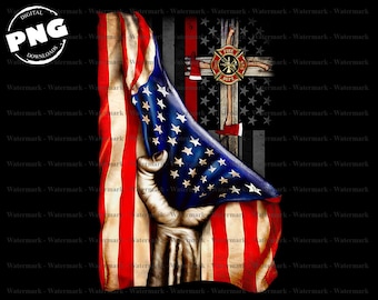 Firefighter Christian Cross American Flag, Firefighter Lover, Funny png, Sublimation Design, PNG, gifts for him, T Shirt Design Download Png