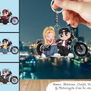 Custom Personalized Y2K Couple Motorcycle Acrylic Keychain - Gift Idea For Couple, Valentine&#39;s Day Anniversary, Couple Gift Keychain