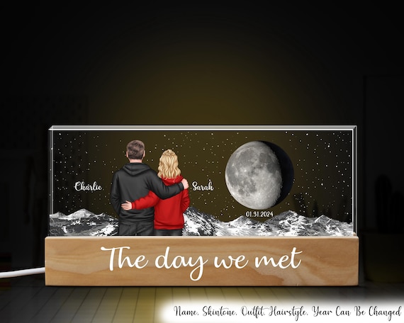 Gift Back View Couple Custom Moon Phases The Day We Met For Her