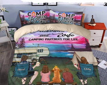 Custom Personalized Camping Quilt Bed Sets - Single Parents Couple - Gift Idea For Camping Lover -Husband And Wife Camping Partners For Life