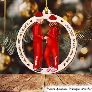 Expecting Parents Christmas Pregnancy Personalized Wooden Ornament, Baby Arriving Ornament,  Pregnancy Christmas Ornament, Couple Keepsake