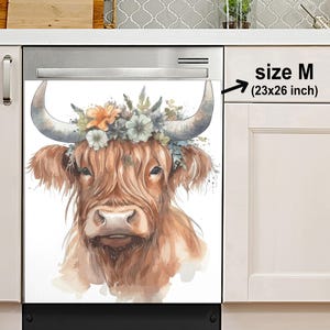 Cute Highland Cow Dishwasher Magnet Cover Front Door, Dishwasher Magnet Cover, Sticker, Housewarming Gifts, Kitchen Decor, Gift For Mom