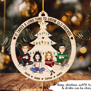 Adorno de madera personalizado con dibujos animados de "Amigos que envejecen": adorno de madera personalizado, adorno de Navidad para mejores amigos 2024, adorno para mejores amigos