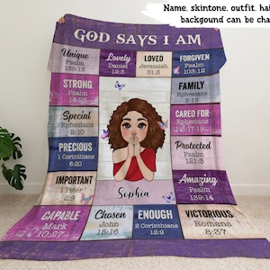 God Says I Am Personalized Blanket-Meaningful Gift for Birthday,Mother&#39;s Day,Gift For Her Him,Inspirational Gift, Bible Verse Christian Gift