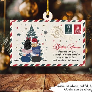 Carte postale postale de Noël de l'amitié - cadeaux de remerciement - ornement en bois personnalisé, souvenir de Noël personnalisé, cadeau pour ami, meilleure amie, meilleure amie