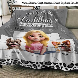 My Dog Cuddling Blanket - Personalized Fleece Blanket, Sherpa Blanket, Dog Blanket, Custom Dog Cartoon Style, Gift For Dog Lover Dog Mom Dad