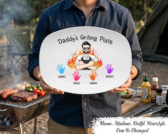 Daddy Grill Legend - Family Personalized Custom Platter - Father's Day, Birthday Gift For Dad - Grill Master Gift for Dad Grandpa