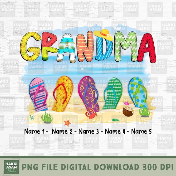Grandma's Beach Buddies Personalized PNG, Nana Summer Vacation PNG, Custom Grandma with Grandkids Names Png, Beach Png, Gift For Grandma