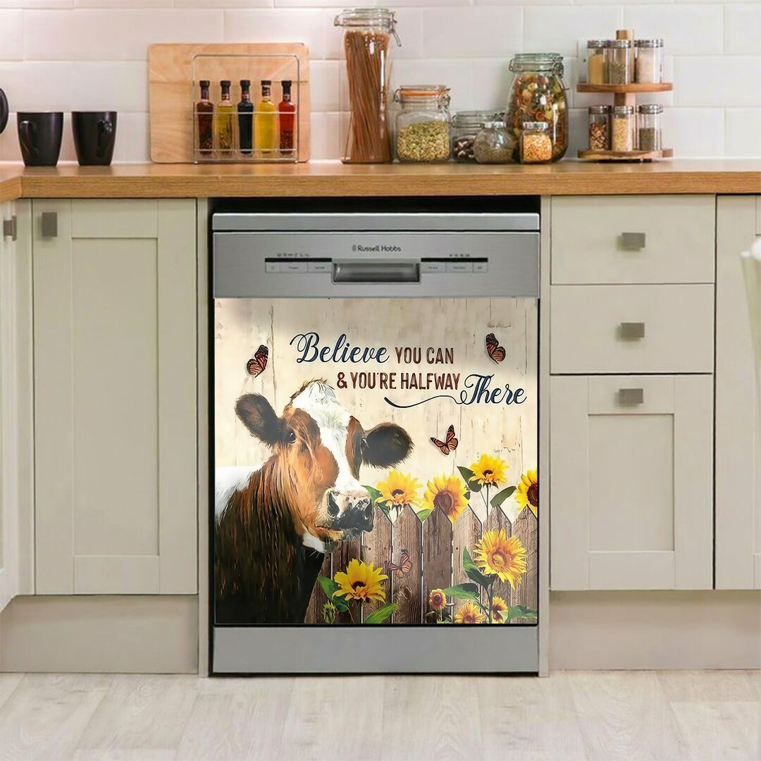 Believe You Can, Farm Cow Kitchen Dishwasher Cover, Dishwasher