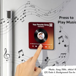Custom Your Photo And Favorite Song Disc Personalized Music Fridge Magnet, Valentine&#39;s Day Gift For Couple, Music Box Play Song Gift For Him