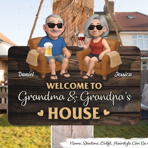 Welcome To Grandma Grandpa House Personalized Wood Sign, Front Door Decor, Welcome Door Sign, Grandparents Gift, Grandparent Door Hanger