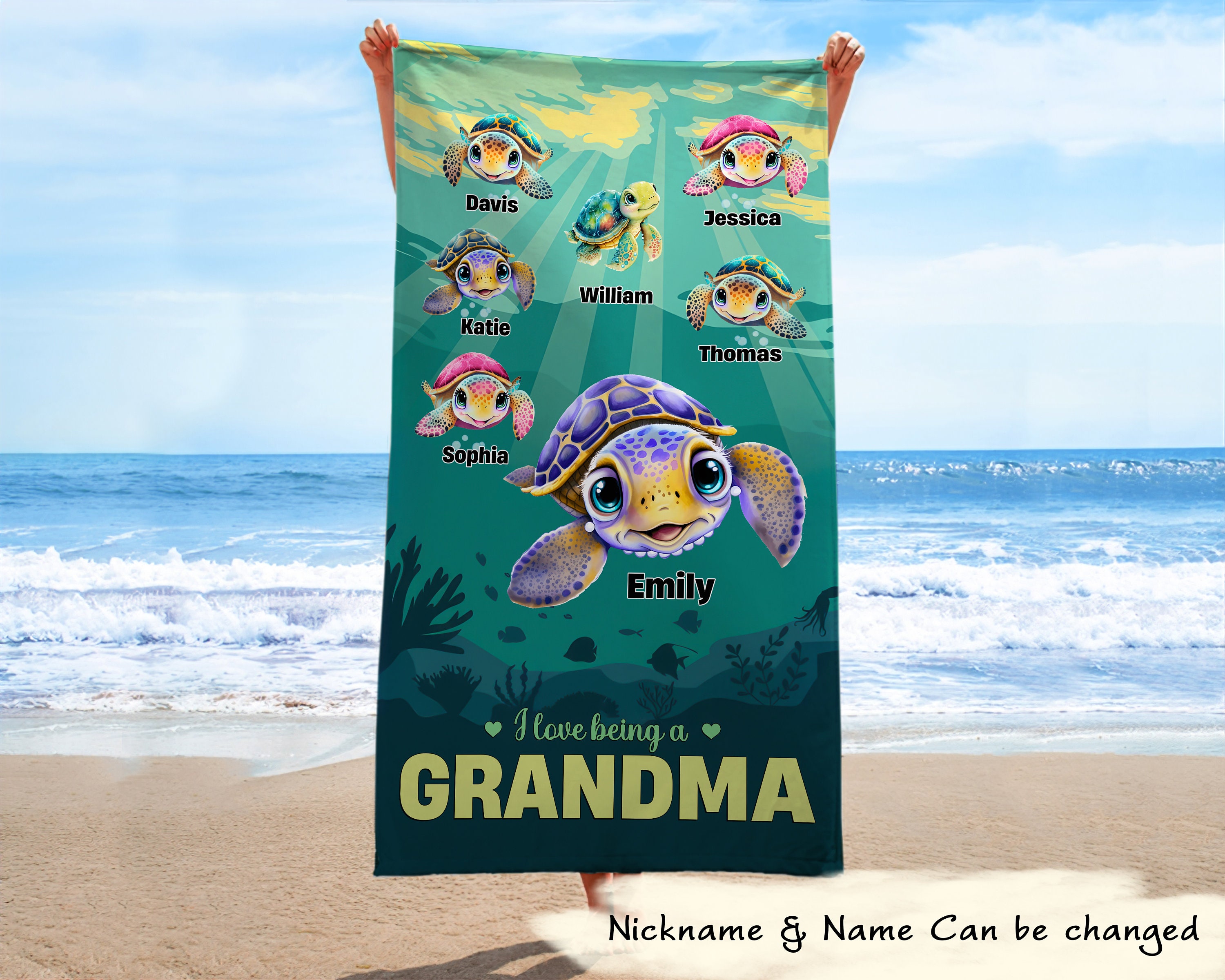 This Grandma Belongs To Colorful Turtle - Personalized Beach Towel, Gift For Grandmas Moms Aunties Designed By Danika Thumbnail