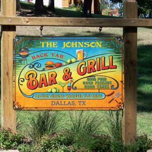 Personalized Metal Grilling Sign, Metal Outdoor Sign, Bar and Grill Sign, Housewarming Gift, Grill Wall Art, Grilling Gift for Dad, Grandpa
