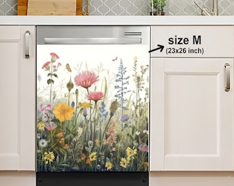 Generic Silver Vines Magnetic Dishwasher Cover,Grey Fridge Door Cover Decals,Wave Pattern Dishwasher Magnets Art Skin Panel Decal,Home Decor Decal,Vinyl Sticker,Easy Update,23Wx26H Inches