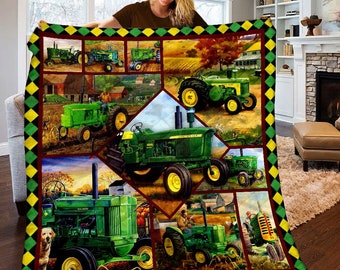 Green Tractor Fleece Blanket, Quilts, Tractor Lover, Christmas Gift, Gift for Men, Best Idea Gift For Farmer, Farmer Quilt, Anniversary Gift