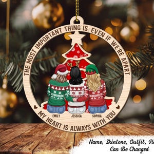 Long Distance Friends My Heart Stays With You - Personalized 2-Layered Wooden Ornament, Best Friends Christmas Ornament, Gift for Sisters