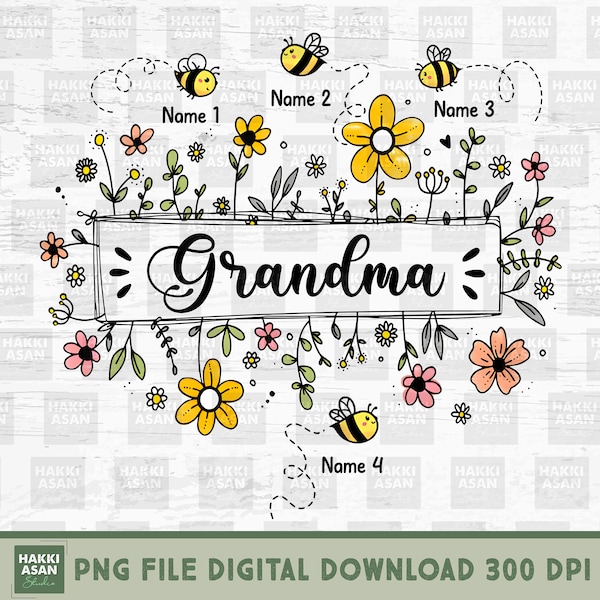 Personalized Grandma Flower Bee And Grandkids Custom Names Png, Mother's Day Gift, Gift for Grandmother, Nana Sweatshirt, Mommy Shirt