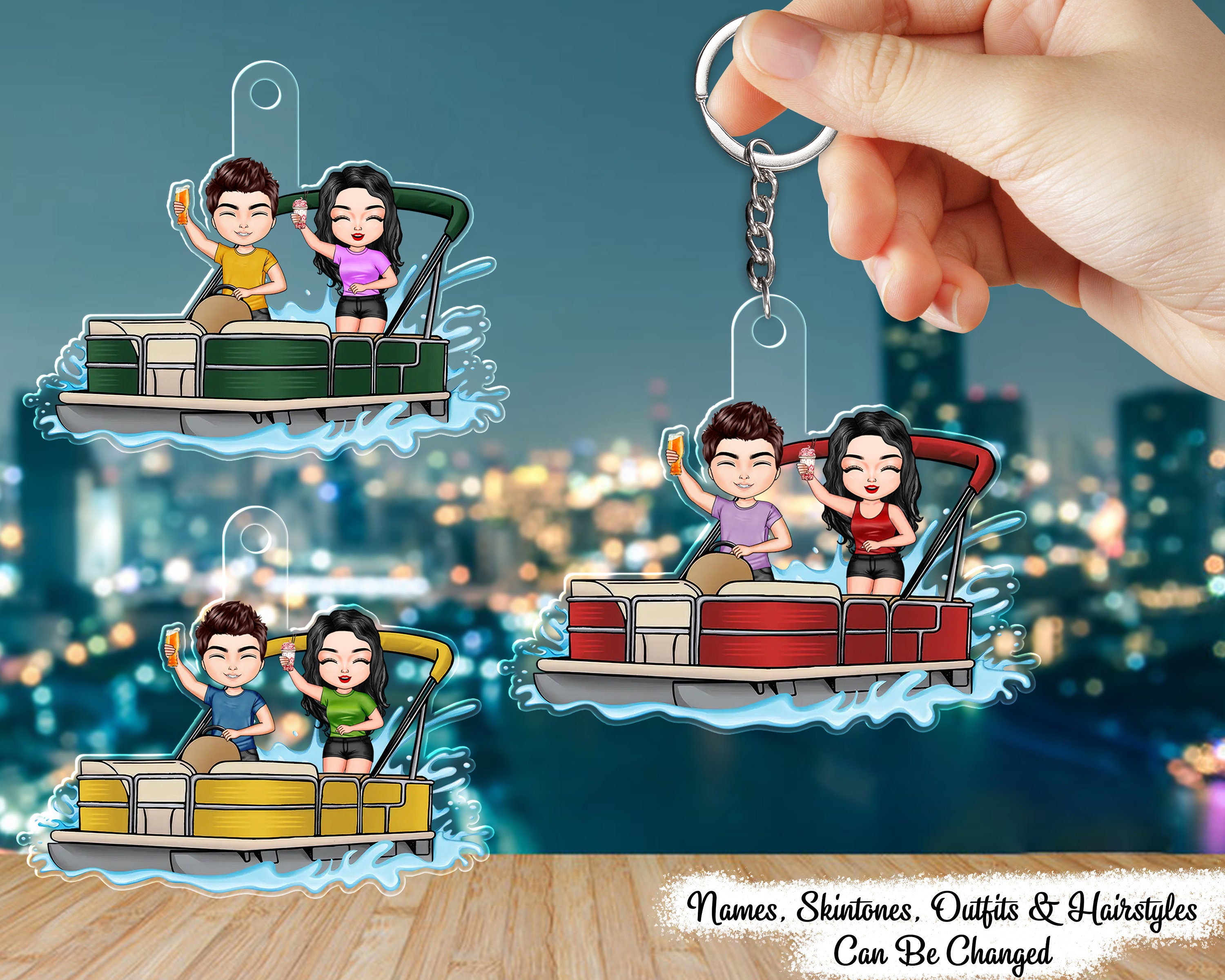 Pontoon Couple - Personalized Custom Acrylic Keychain, Vacation, Anniversary, Birthday Gift For Couple, Wife, Husband, Boyfriend, Girlfriend
