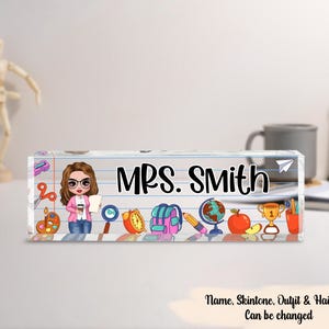 Teacher School Things Personalized Acrylic Desk Name Plate, Back To School Gift For Teacher, Office Decor, Teacher Acrylic Block Plaque