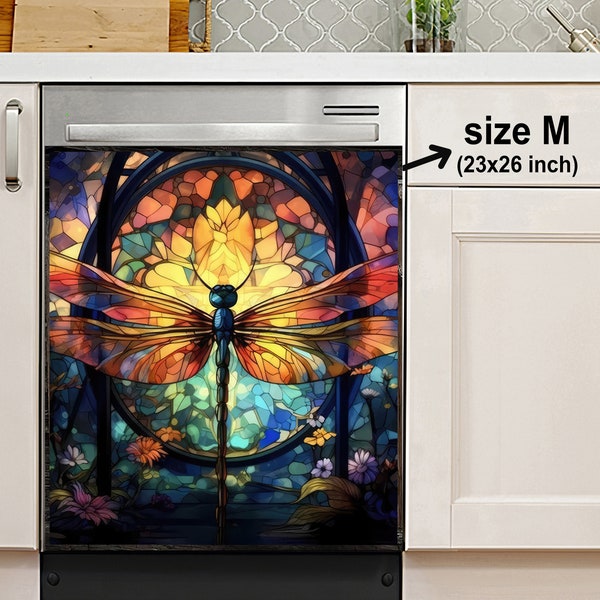 Colorful Dragonfly Stained Glass Dishwasher Magnet Cover, Dishwasher Magnet Cover, Sticker, Housewarming Gifts, Kitchen Decor, Gift For Mom