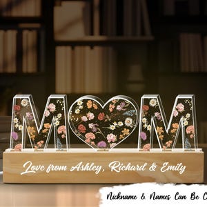 Letra floral "Mamá, papá, familia, amor" - Luz LED personalizada con forma personalizada, luz LED floral personalizada con tu nombre, regalo para el Día de la Madre, regalo para mamá