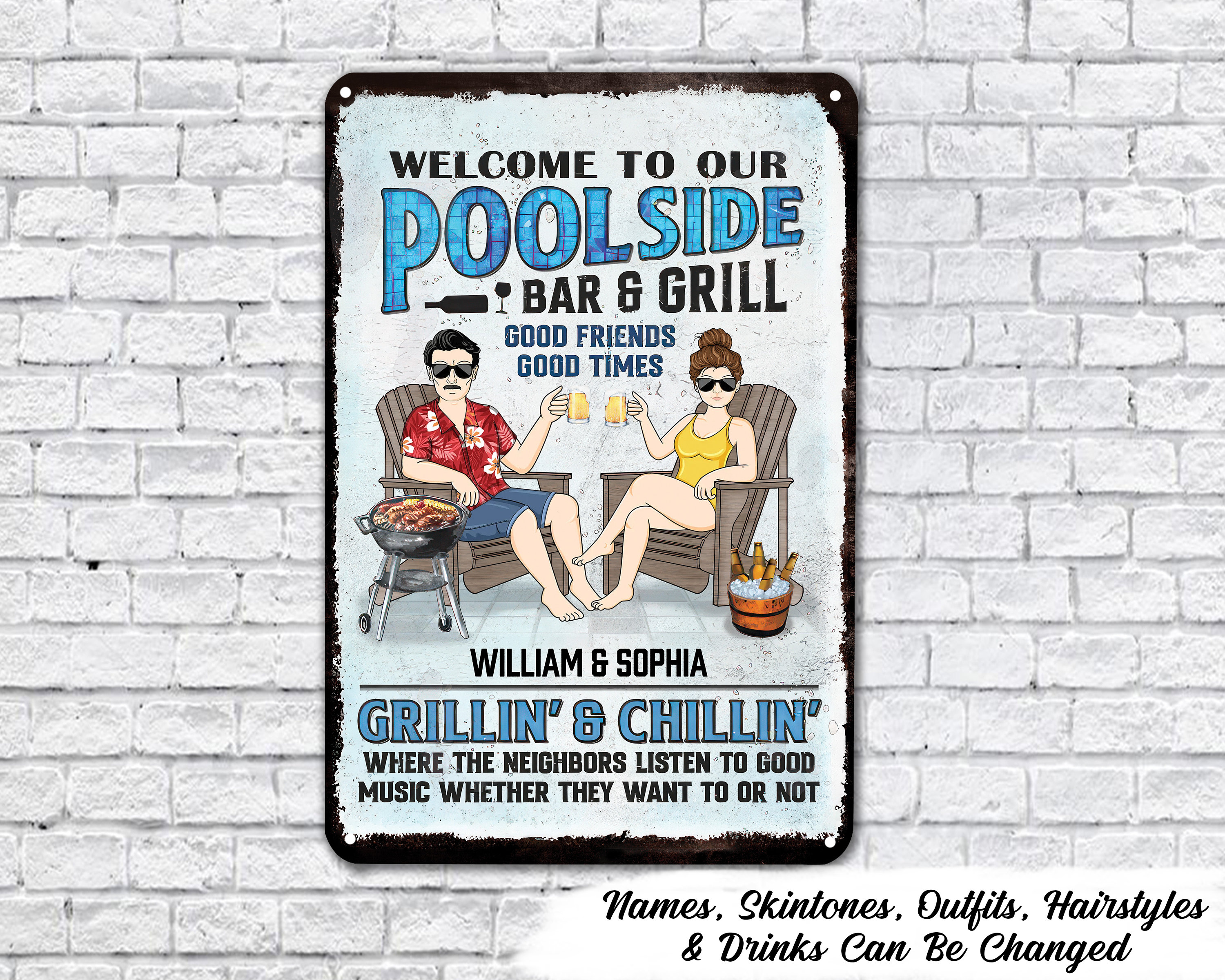 Targa da appendere con scritta Welcome to Our Pool Indoor Outdoor Swimming Pool Beach Bar Sign 30,5 x 20,3 cm alluminio metallo latta segno da appendere