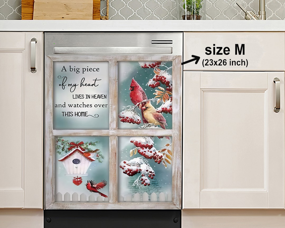 Bless Cardinal Christmas Dishwasher Door Sticker, Dishwasher