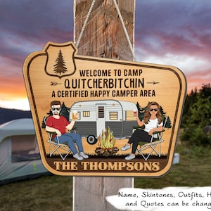 A Certified Happy Camper Area - Funny Gift For Camping Lovers, Couples - Personalized Custom Shaped Wood Sign, Anniversary, Birthday Gift