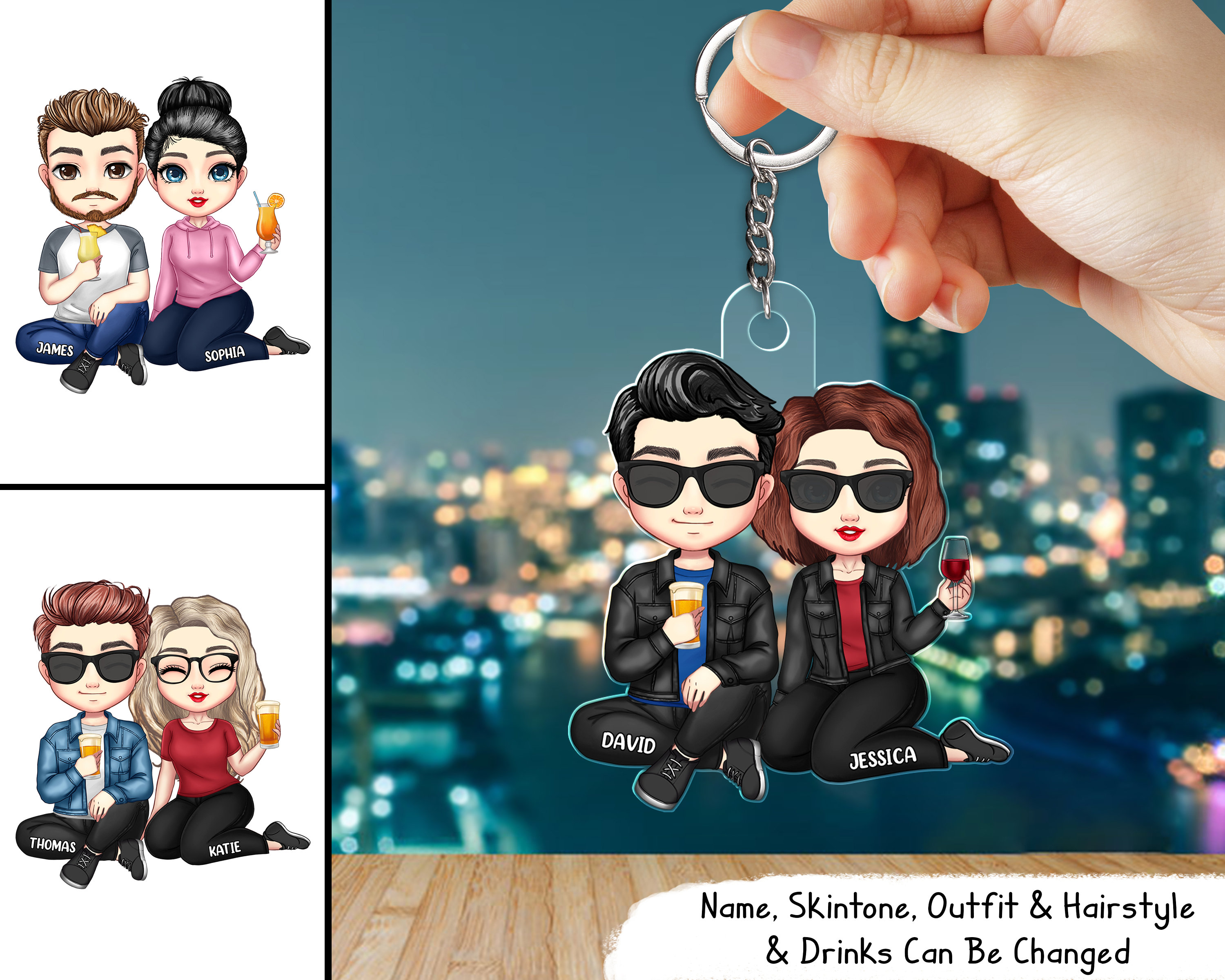 Couple Sitting Together - Anniversary Gift For Couples - Personalized Cutout Acrylic Keychain Designed By Minor Rani