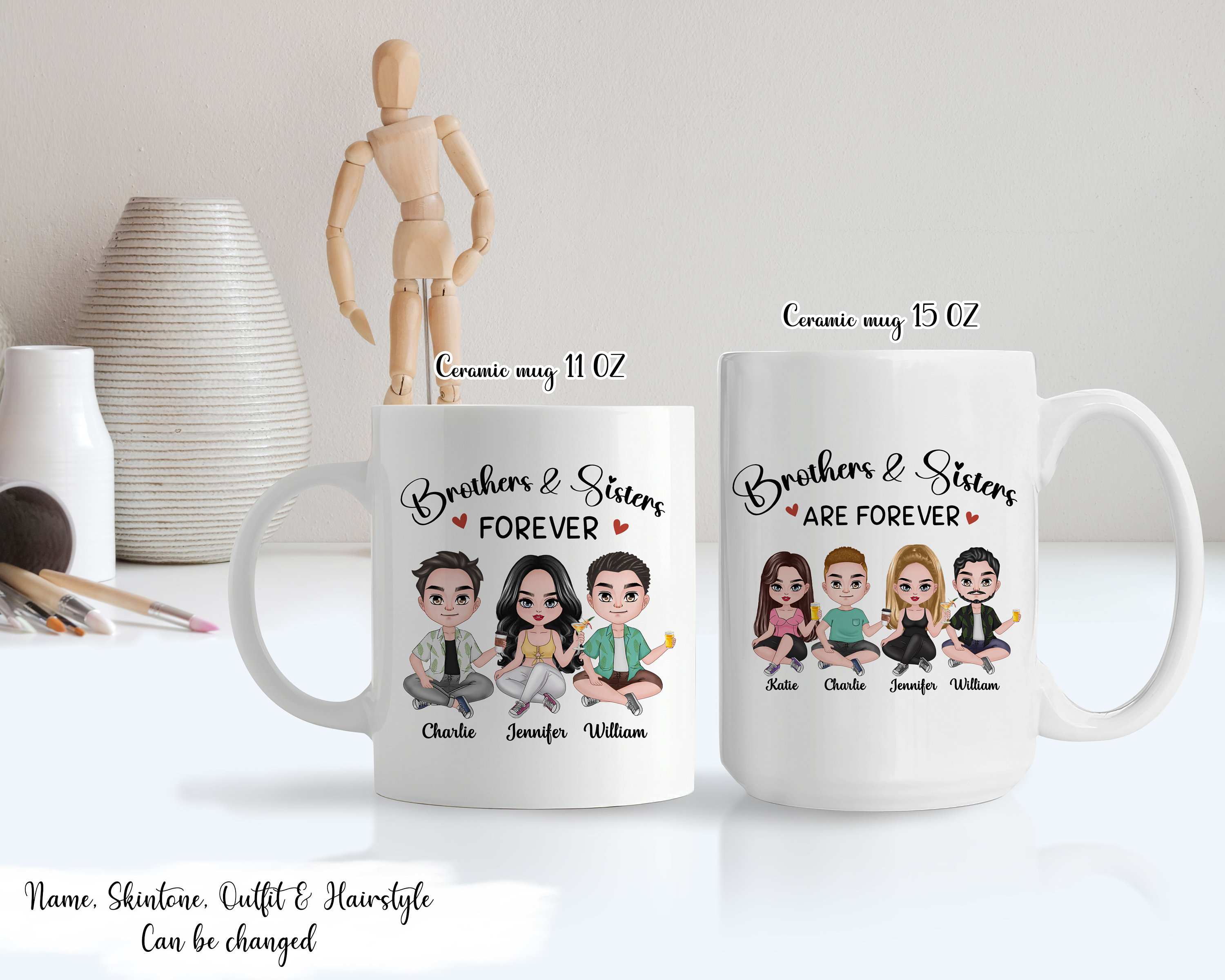 Brothers & Sisters Forever - Personalized Custom Mug - Vacation, Anniversary, Birthday Gift For Brother, Sister - Customized Siblings Mug