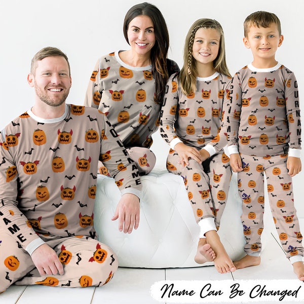 JACK-O'- LANTERN Halloween Pajamas, Custom Halloween Pajama for woman man, Personalized Pajama custom name, Matching Family Halloween Pajama