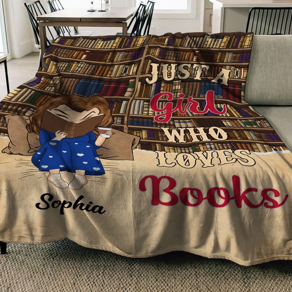 Reading Book Blanket - Just A Girl Who Loves Book Custom Blanket, Chibi Girl Personalized Gift For Daughter, Birthday Gift For Kid, Daughter