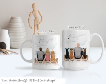 Family With Dogs Cats Mug - Personalized Mug, Anniversary Gift For Dog Lovers, Dog Owners, Dog Dad, Cat Mom, Custom Dog Mug, Dog Parents Mug