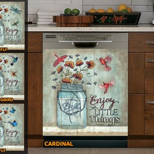 Enjoy little things, Dishwasher Magnet Cover, Cardinal lovers, Stickers, housewarming gifts, kitchen decor, home decor, Mother's day gift