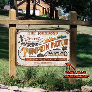 Farm Fresh Pumpkin Patch Metal Halloween Sign, Regalos personalizados, Nombre personalizado Pumpkin's Farm Sign, Decoración de otoño, Signo de farmhouse, regalo para él