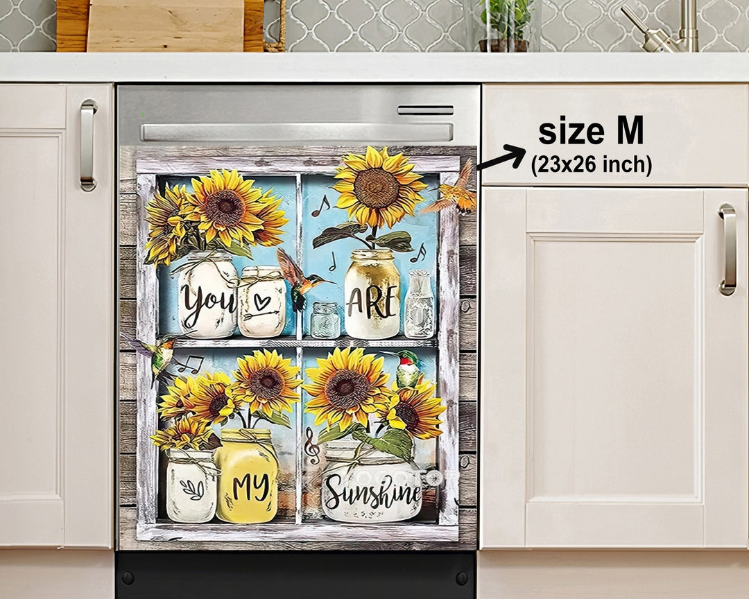 Sunshine Sunflower Dishwasher Cover Sticker, Dishwasher Cover
