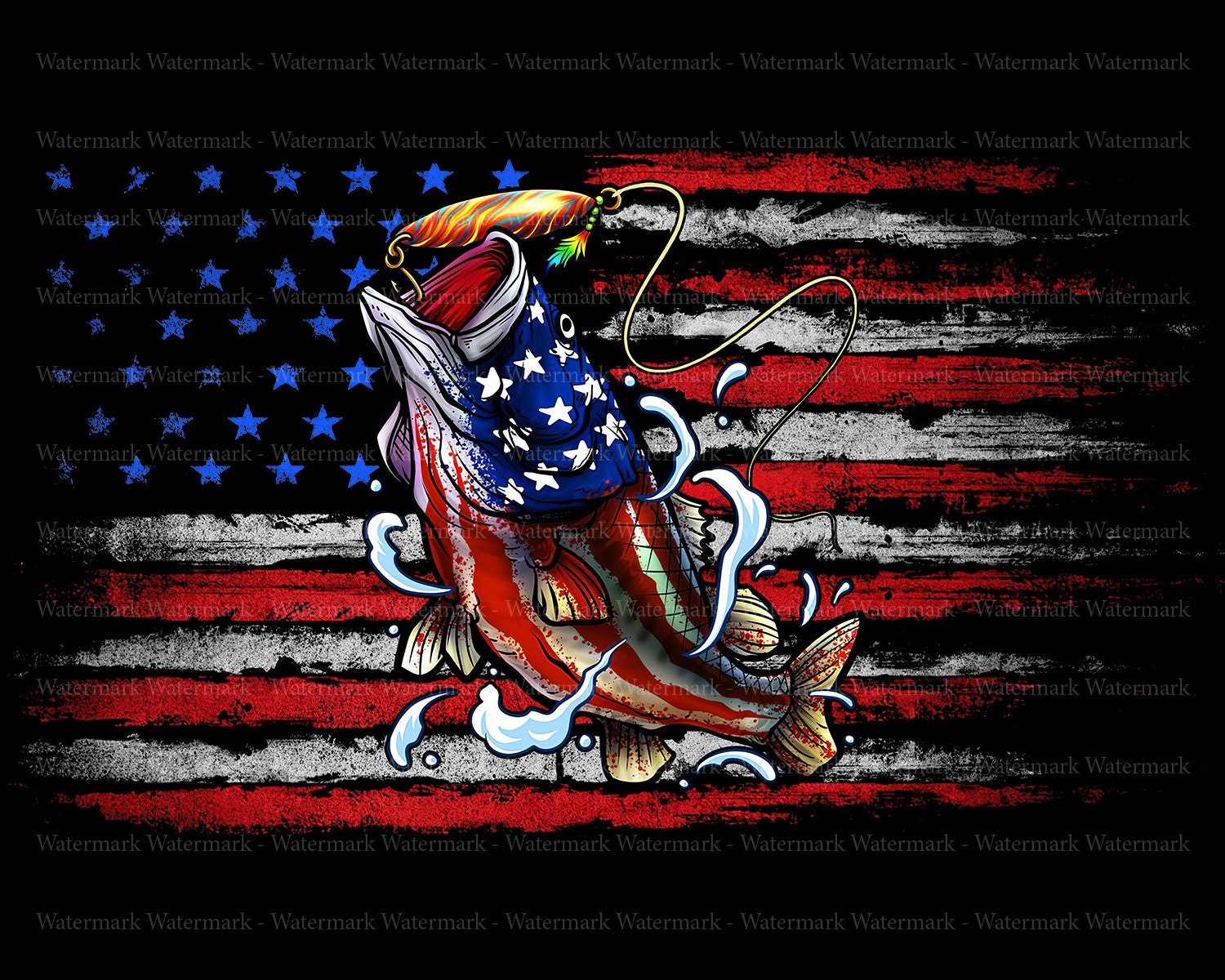 Fishing American Flag, Sublimation Design, Fisherman Catching Fish