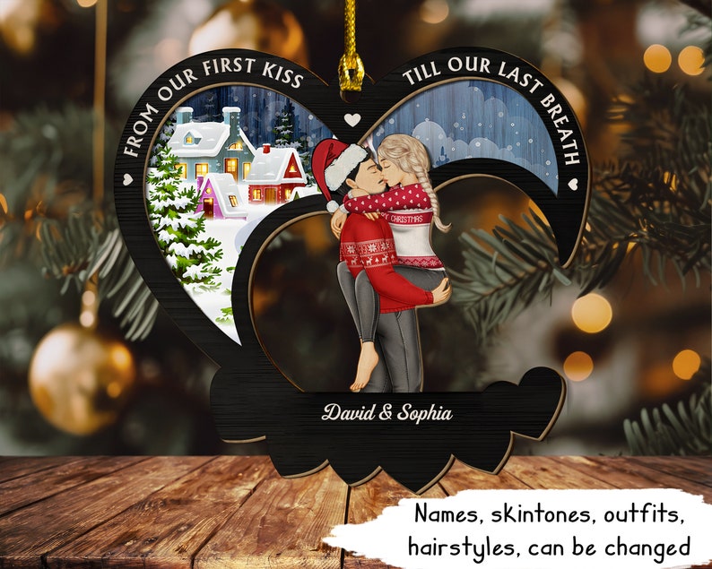 From Our First Kiss Couple Christmas Personalized 2layered Wooden
