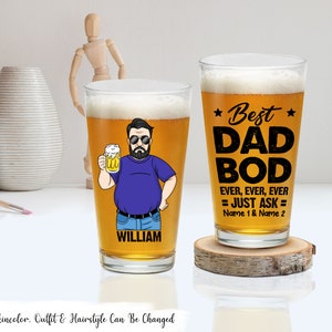史上最高のお父さんボディ - 家族向けのパーソナライズされたカスタムビールグラス - 父の日、お父さん、おじいちゃんへのギフト、面白いお父さんのイメージのビールグラス
