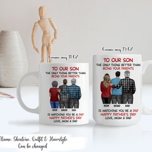 Für unseren Sohn von den Eltern alles Gute zum Vatertag Rückansicht Personalisierte benutzerdefinierte Tasse - Vatertag, Jubiläum, Geburtstagsgeschenk für Sohn von Mama Papa