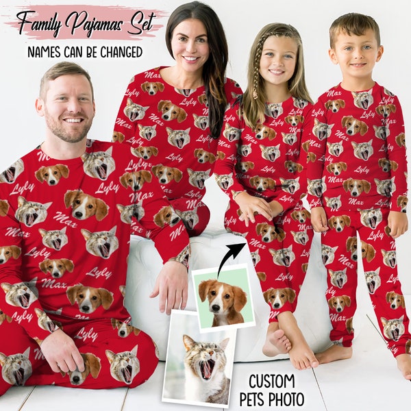 Customized Pajama Set, Custom Dog and Cat Photo Pajamas, Custom Name, Matching Family Pajamas Set, Faces Pajamas, Funny pjs, Pet Face Pajama