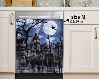 Haunted House Halloween Magnetic Dishwasher Cover, Dishwasher Magnet Cover, Sticker, Housewarming Gifts, Kitchen Decor, Gift For Mom