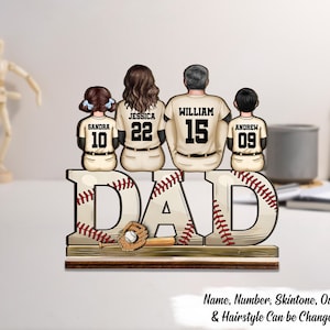 Baseball Dad Familie Sitzen Rückansicht Personalisierte stehende Holzplakette, Vatertagsgeschenk für Papa, für Opa, für Ehemann, Baseball-Liebhaber