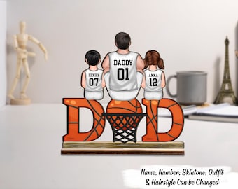 Basketball Dad & Kids Personalized 2-Layer Standing Wooden Plaque, Father’s Day, Gift for Dads, Basketball Lover, Basketball Player