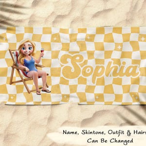 Retro Checker Just A Girl Who Loves Beach - Personalized Beach Towel - Birthday, Vacation Gift For Her, Besties, Family - Custom Beach Towel