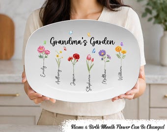 Grandma's Garden Is Awesome Personalized Custom Platter, Mother's Day, Birthday Gift For Grandma, Mom, Custom Birth Flower Serving Tray