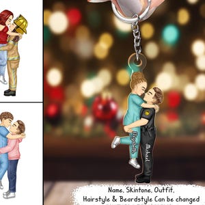 Pareja besándose en el trabajo - Regalo de aniversario para esposo o esposa - Llavero acrílico recortado personalizado