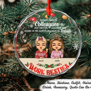 Christmas Work Besties You Are The Reason I Don't Punch People - Personalized Circle Glass Ornament, Colleagues Christmas Round Ornament