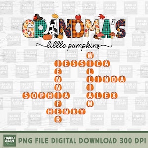 Crossword Grandma&#39;s Little Pumpkins Fall Season Personalized PNG, Custom Cross Word Puzzle With Names Png, Grandma Mimi Nana Gigi Fall Png