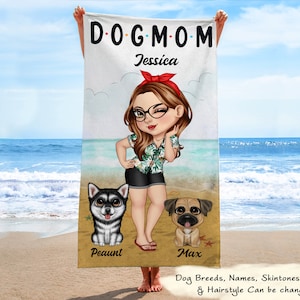 Summer Dog Mom Dog Mum - Personalized Beach Towel, Custom Pet Gift, Beach Towel For Dog Lovers, Beach Towel With Name, Vacation Gift